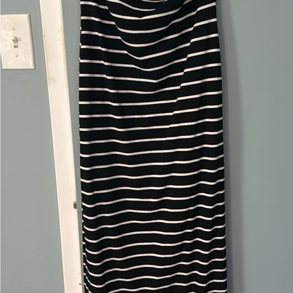 See You Monday Black and White Striped Maxi Skirt